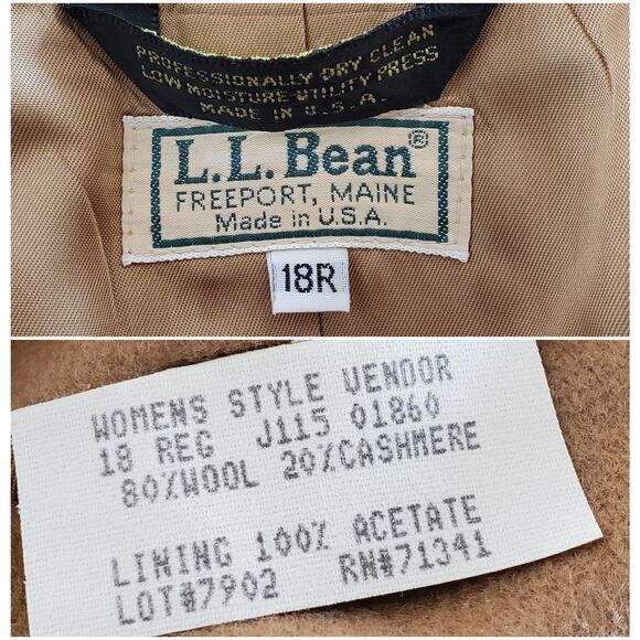 Vintage L. L. Bean Camel Tan Wool Cashmere Blazer Jacket USA Size 18R - Picture 8 of 8